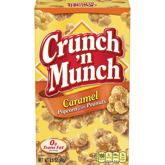 Snack box of caramel popcorn with peanuts, 3.5 oz, 12-pack