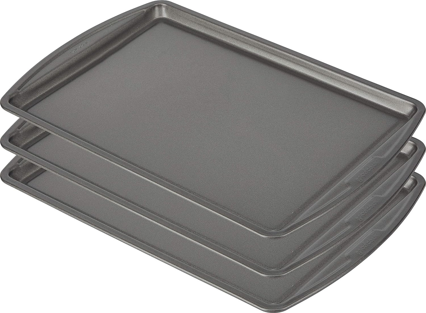 GoodCook Everyday Baking Sheet Set Nonstick Carbon Steel Standard-Sized Cookie Sheets for Even Baking, Bakeware Set Includes 3 Pans with Scratch-Resistant Finish, 13x9-Inch, Gray