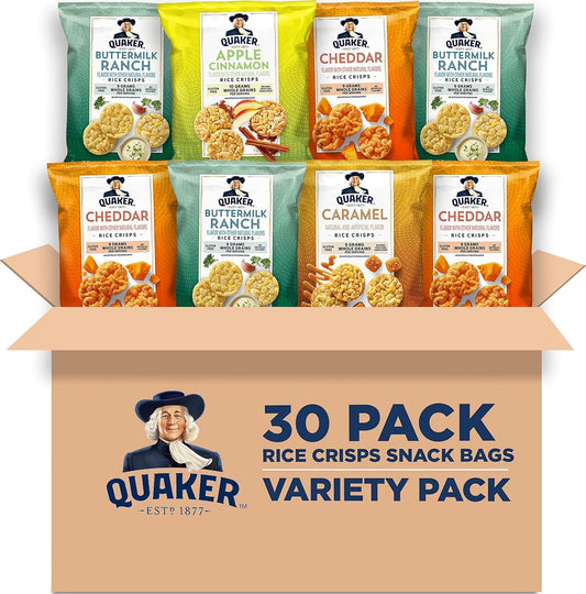 Quaker Rice Crisps, 4 Flavor Variety Mix, 30 count, Gluten Free