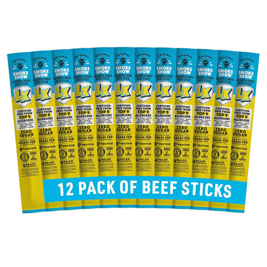 Lorissa's Kitchen Smoke Show Seasoned & Smoked Beef Sticks, Pack of 12, 1 oz Meat Snacks