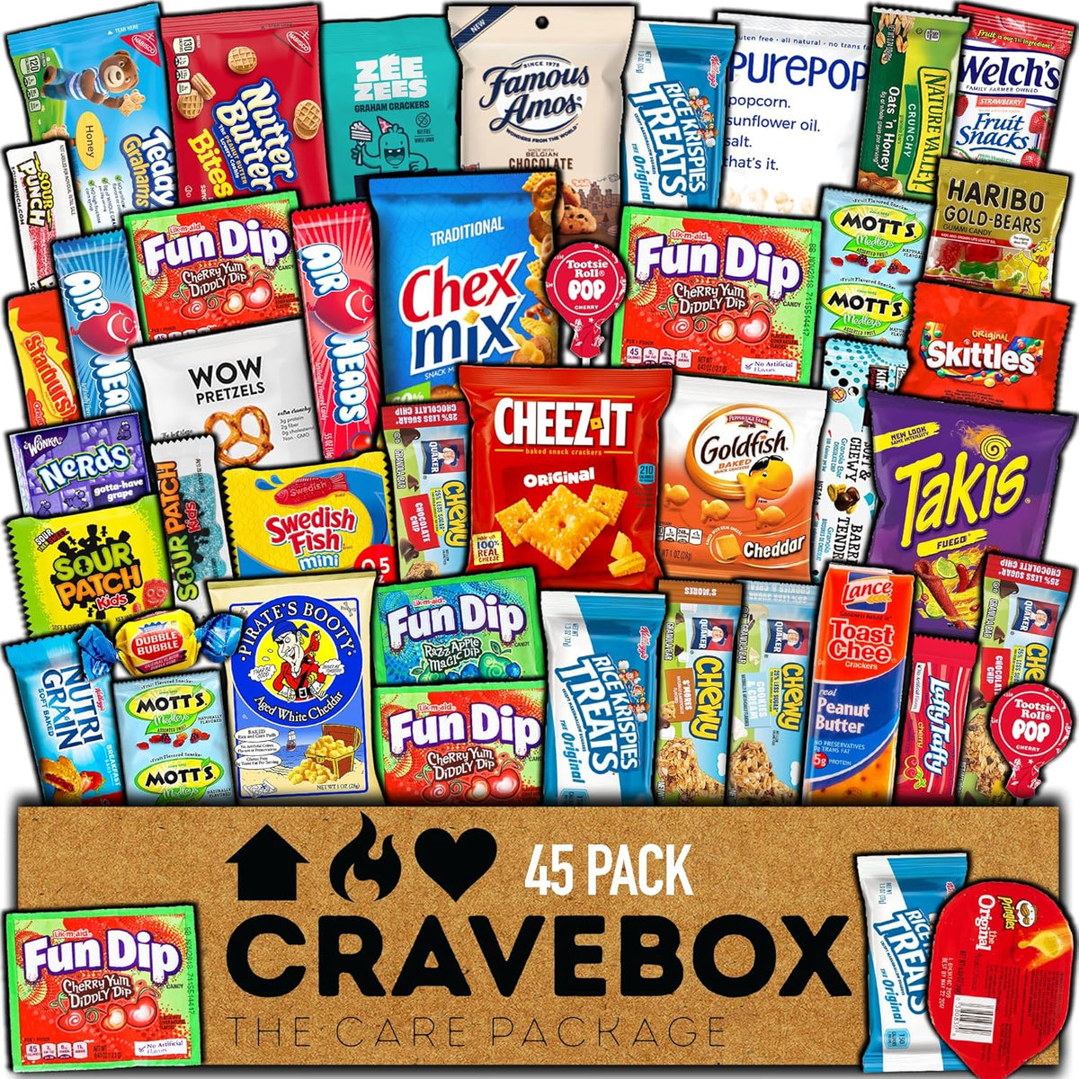 45-count snack variety pack with sweet, salty, and savory