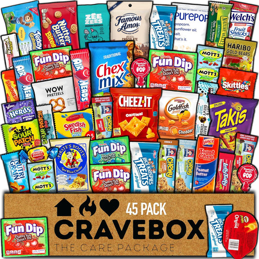 45-count snack variety pack with sweet, salty, and savory