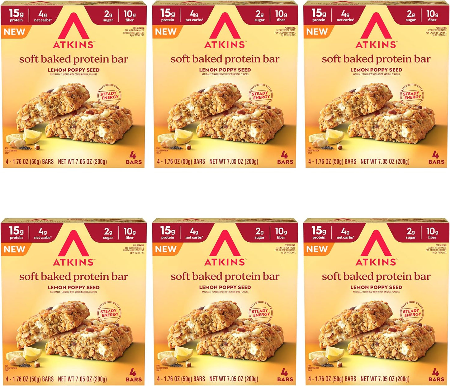 Atkins Soft Baked High Protein Bars, 12 pack, 2g sugar, 4g net carbs, 15g protein