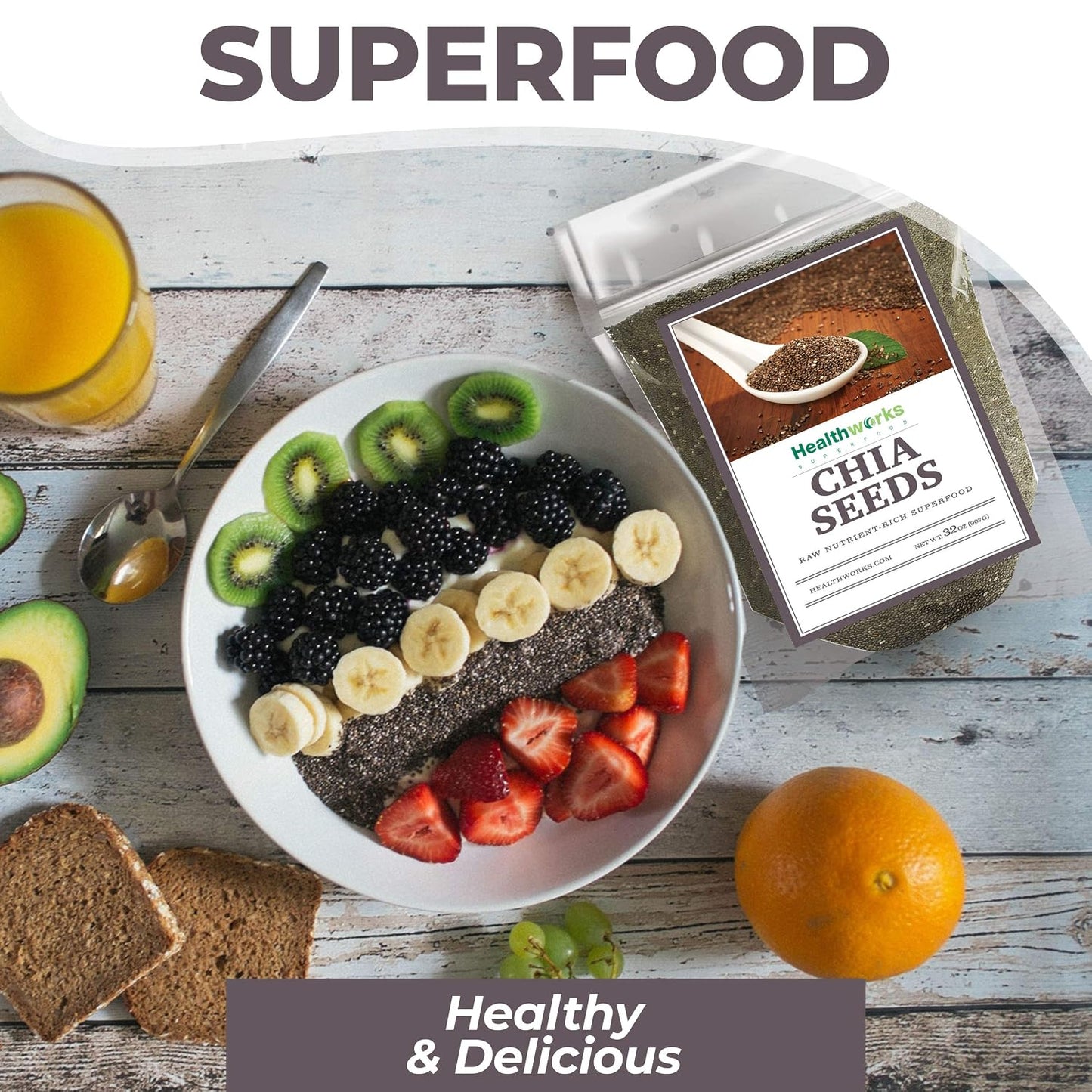 Healthworks Superfoods Raw Chia Seeds - 96 Oz / 6 Lbs - Premium & All-Natural - Contains Omega 3, Fiber & Protein - Great with Shakes, Smoothies & Oatmeal