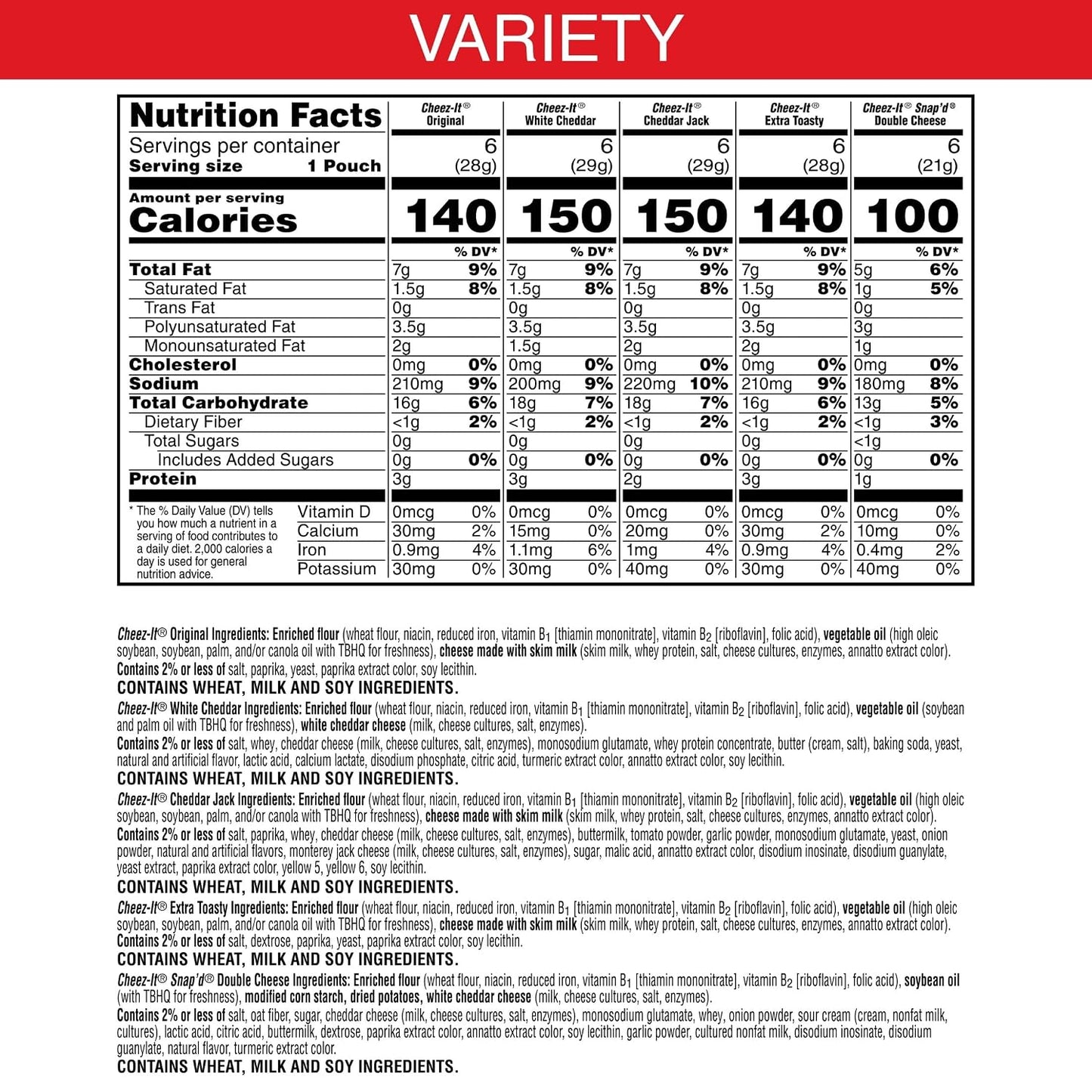 Cheez-It Cheese Crackers Variety Pack 30 Packs 28.74oz Box