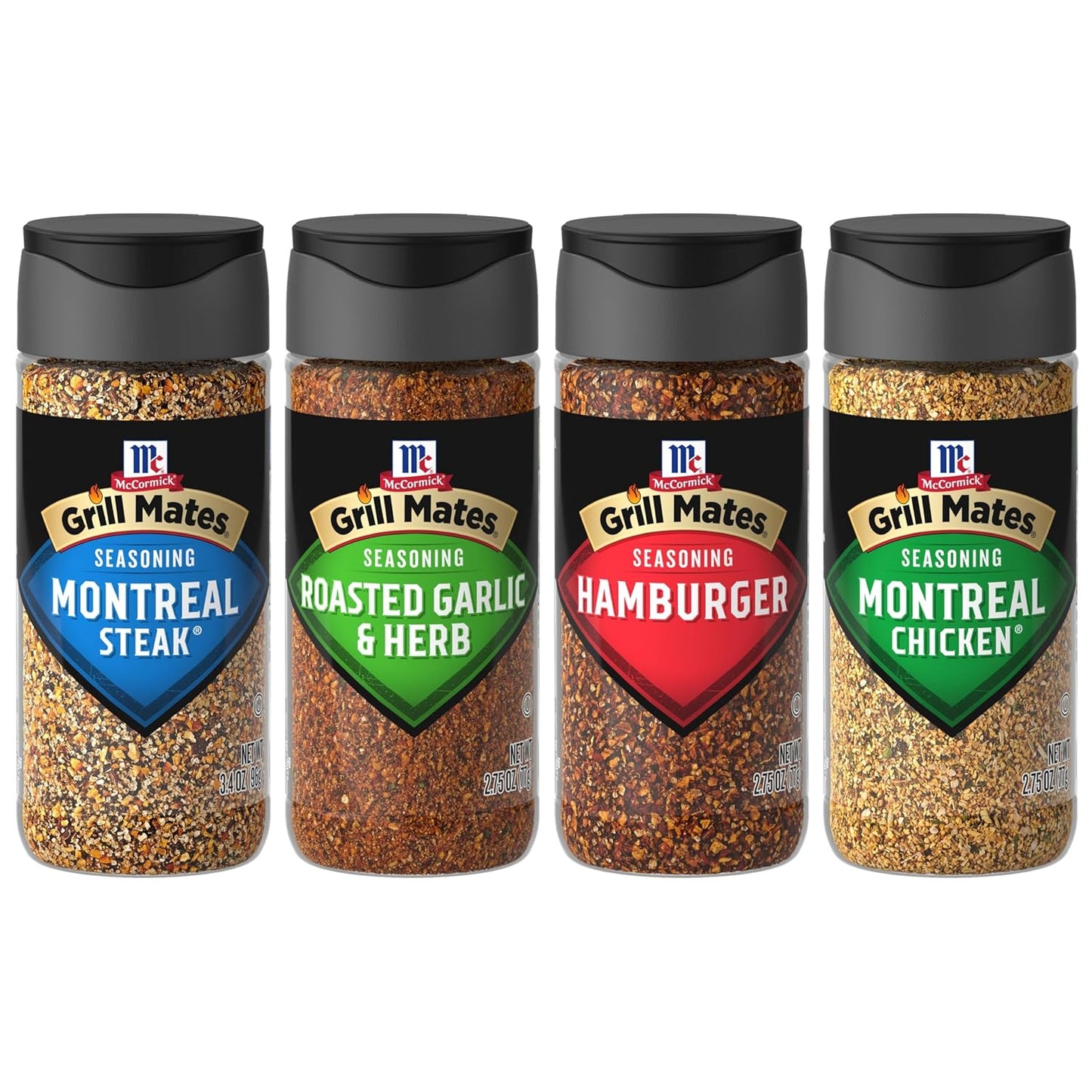McCormick Grill Mates Spices, Everyday Grilling Variety Pack, 4-count, Montreal Steak, Chicken, Roasted Garlic & Herb, Hamburger