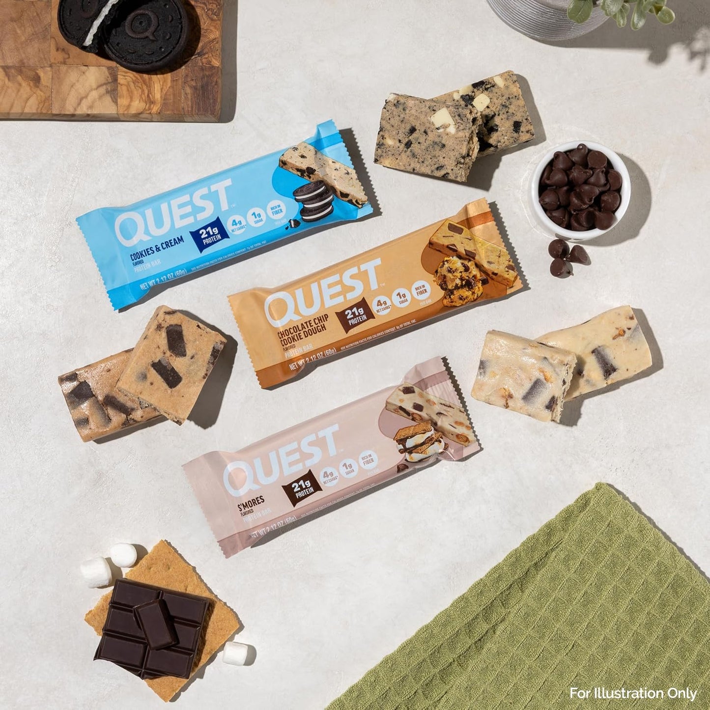 Quest Nutrition Cookies & Cream Protein Bars, 12 Count, 21g Protein, 1g Sugar, 4g Net Carb