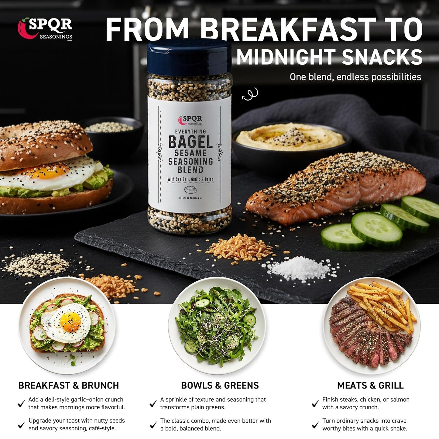 Original Everything Bagel Seasoning Blend Extra Large 10 Ounce Jar with Flip Top Cap