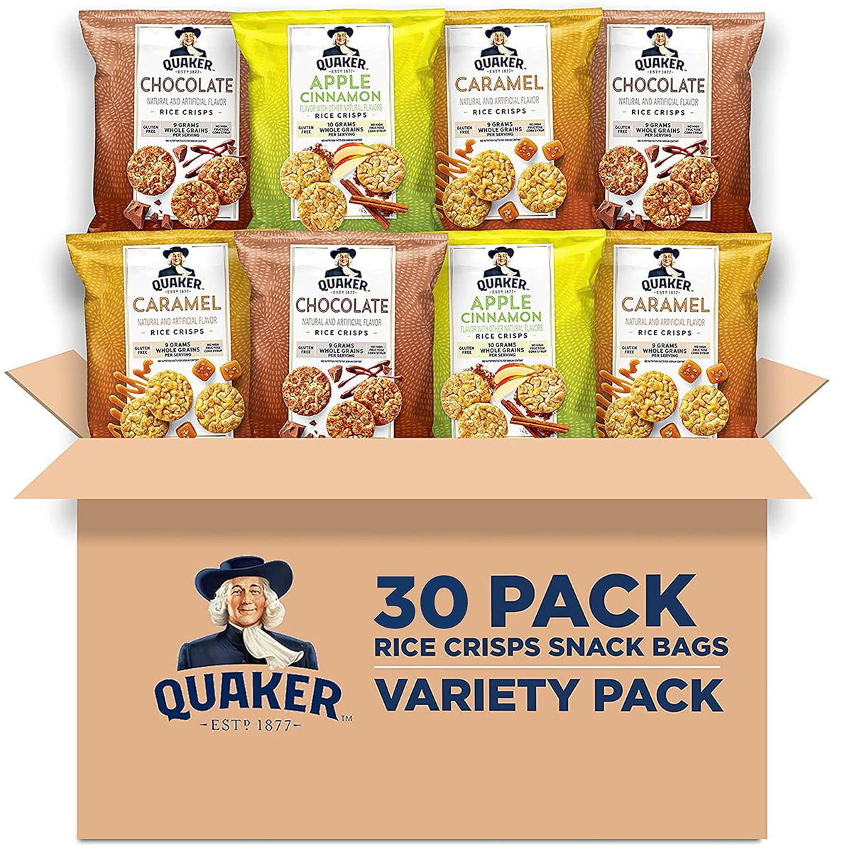Quaker Rice Crisps, Gluten Free, 3 Flavor Sweet Variety Mix, 30 Count