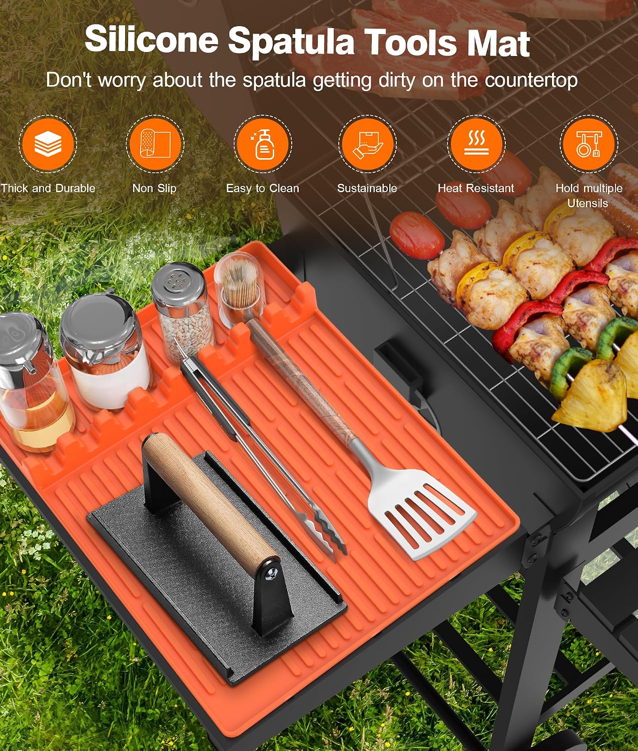 Silicone Griddle Tools Mat for Blackstone - Large Silicone Spatula Mat with Drip Pad - Griddle Mats BBQ Grill Accessories - Blackstone Griddles Accessories, Gifts for Men(Orange)