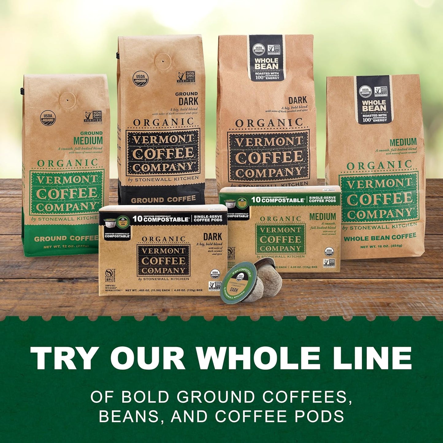 Vermont Coffee Company Organic Medium Roast Single-Serve Compostable Coffee Pods for Keurig