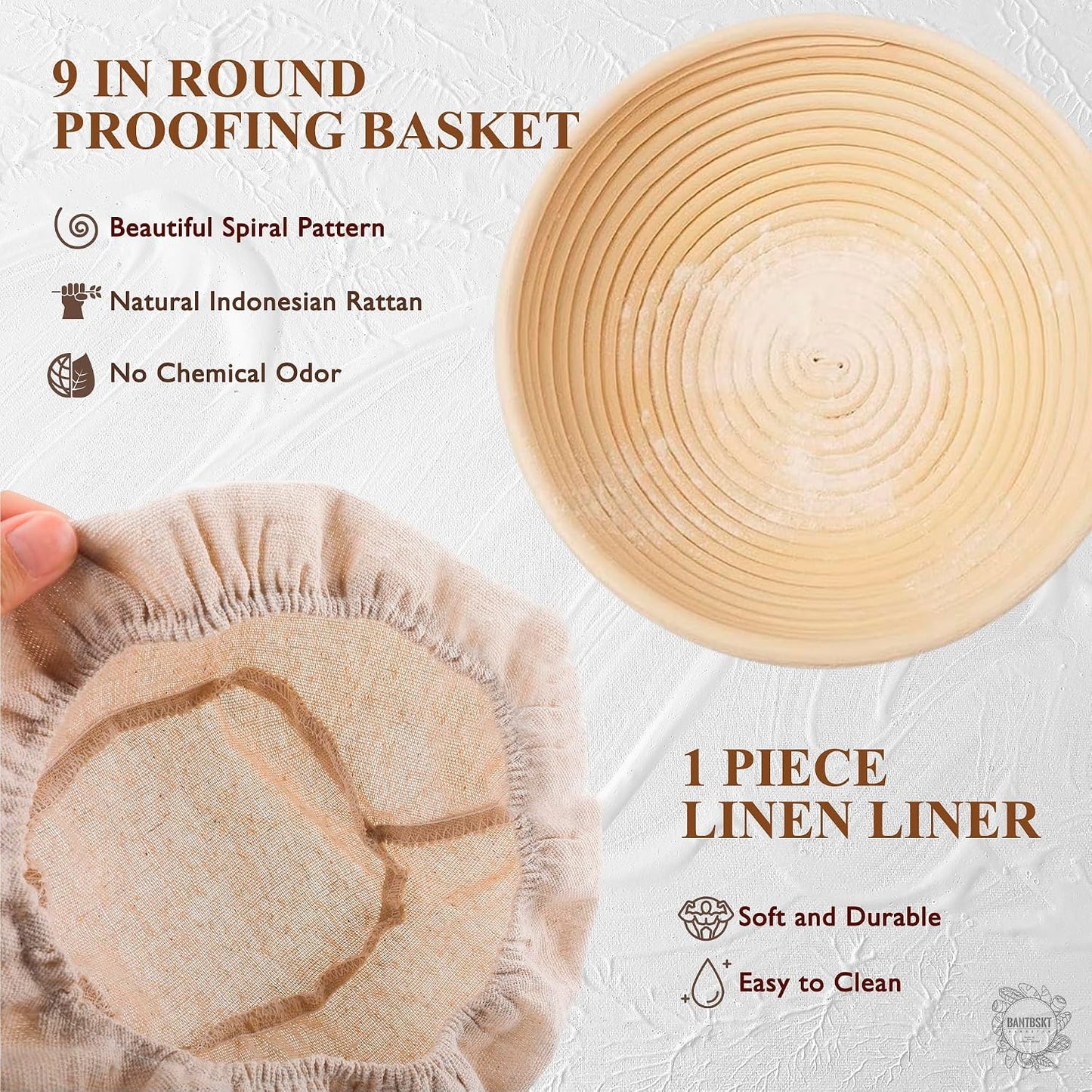 Complete Sourdough Starter Kit, Sourdough Bread Baking Supplies, Banneton Bread Proofing Basket with Sourdough Starter Jar, 9inch Round Bread Proofing Basket, for Bread Baking