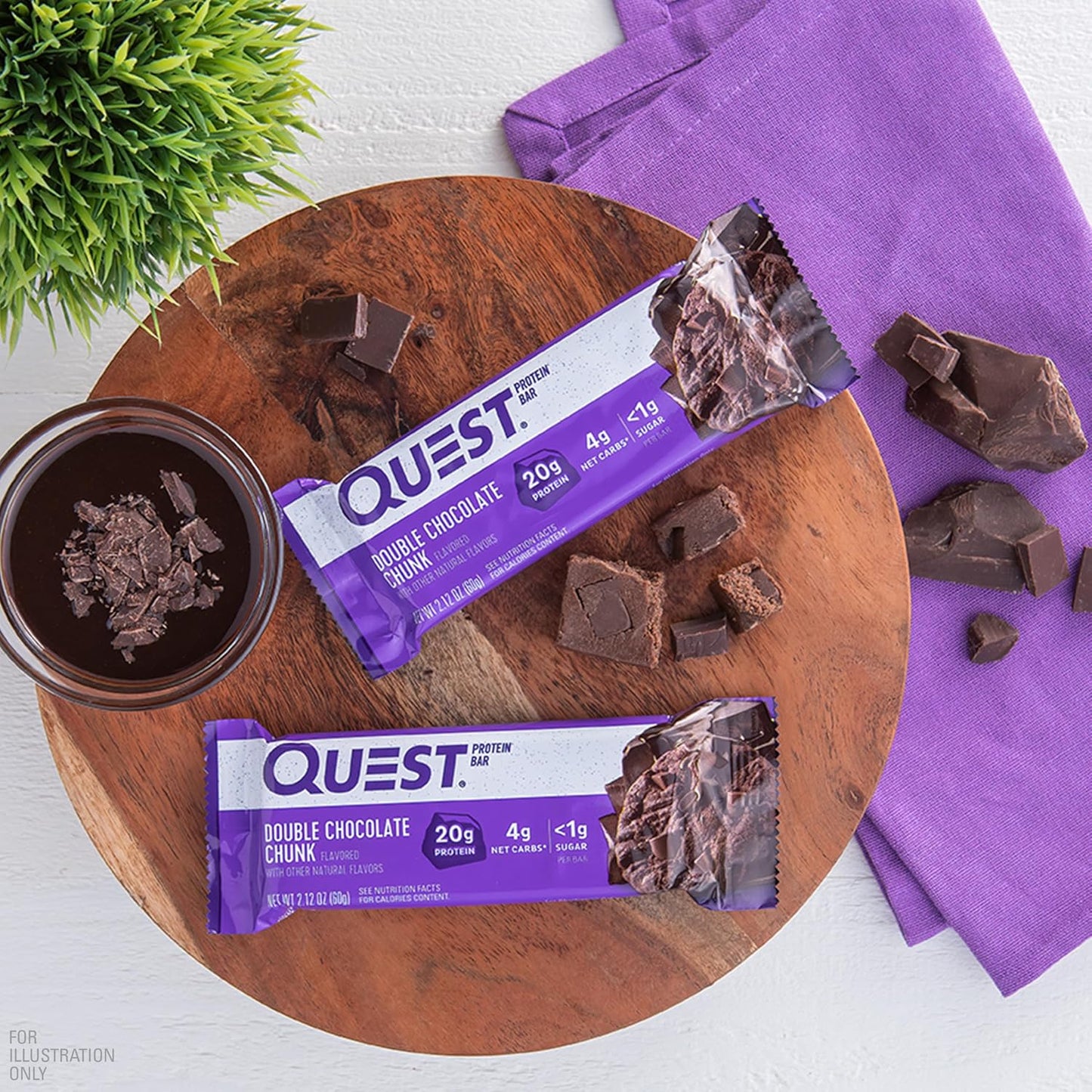 Quest Nutrition Double Chocolate Chunk Protein Bars, 20g Protein, 4g Net Carb, Gluten Free, Keto Friendly, 4 Count