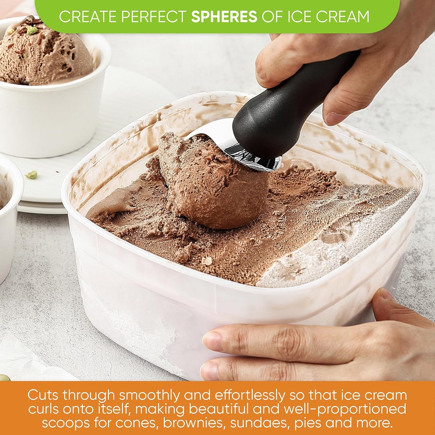 Spring Chef Heavy Duty Metal Ice Cream Scoop with Soft Grip Handle, Black | Professional Ice Cream Scooper for Kitchen, Dishwasher Safe Ice Cream Spoon for Gelato, Sorbet, Cookie Dough, Sundae, Melon