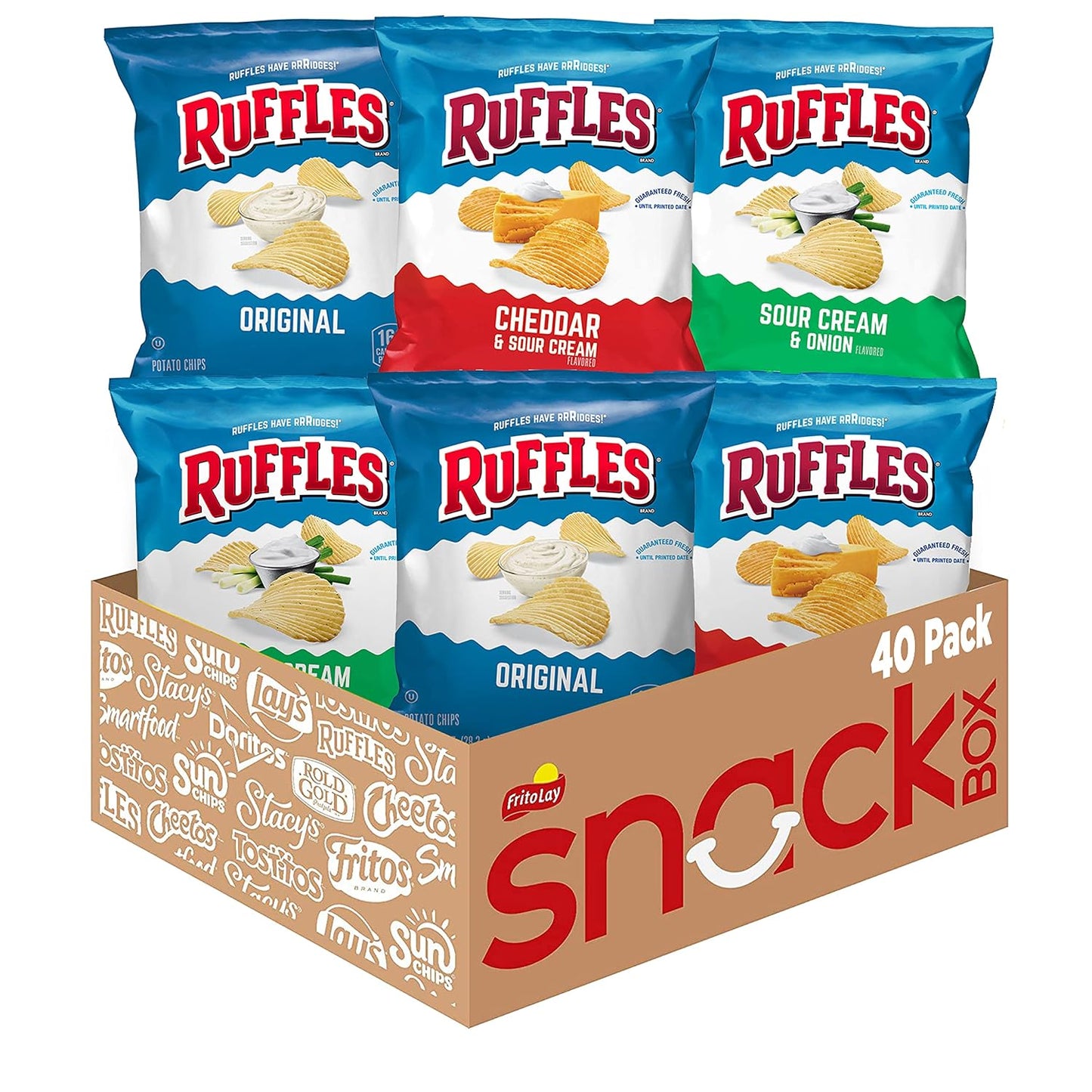 Ruffles Potato Chips Variety Pack, 40 Count, Assorted Flavors
