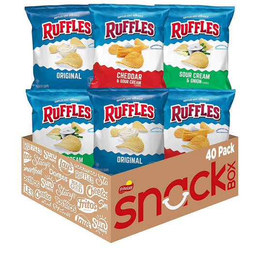 Ruffles Potato Chips Variety Pack, 40 Count, Assorted Flavors