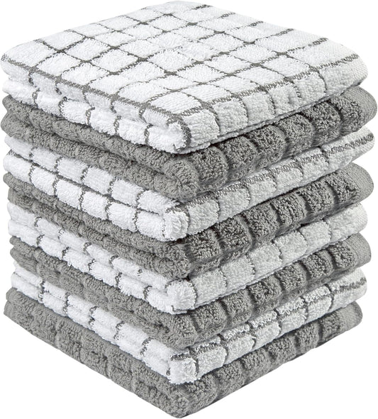 Bumble Dish Towels & Dish Cloths (8 Pack) | 100% Cotton Kitchen Towels | 12" x 12" | 405 GSM | Soft, Highly Absorbent & Durable Rags for Washing Dishes | Gray