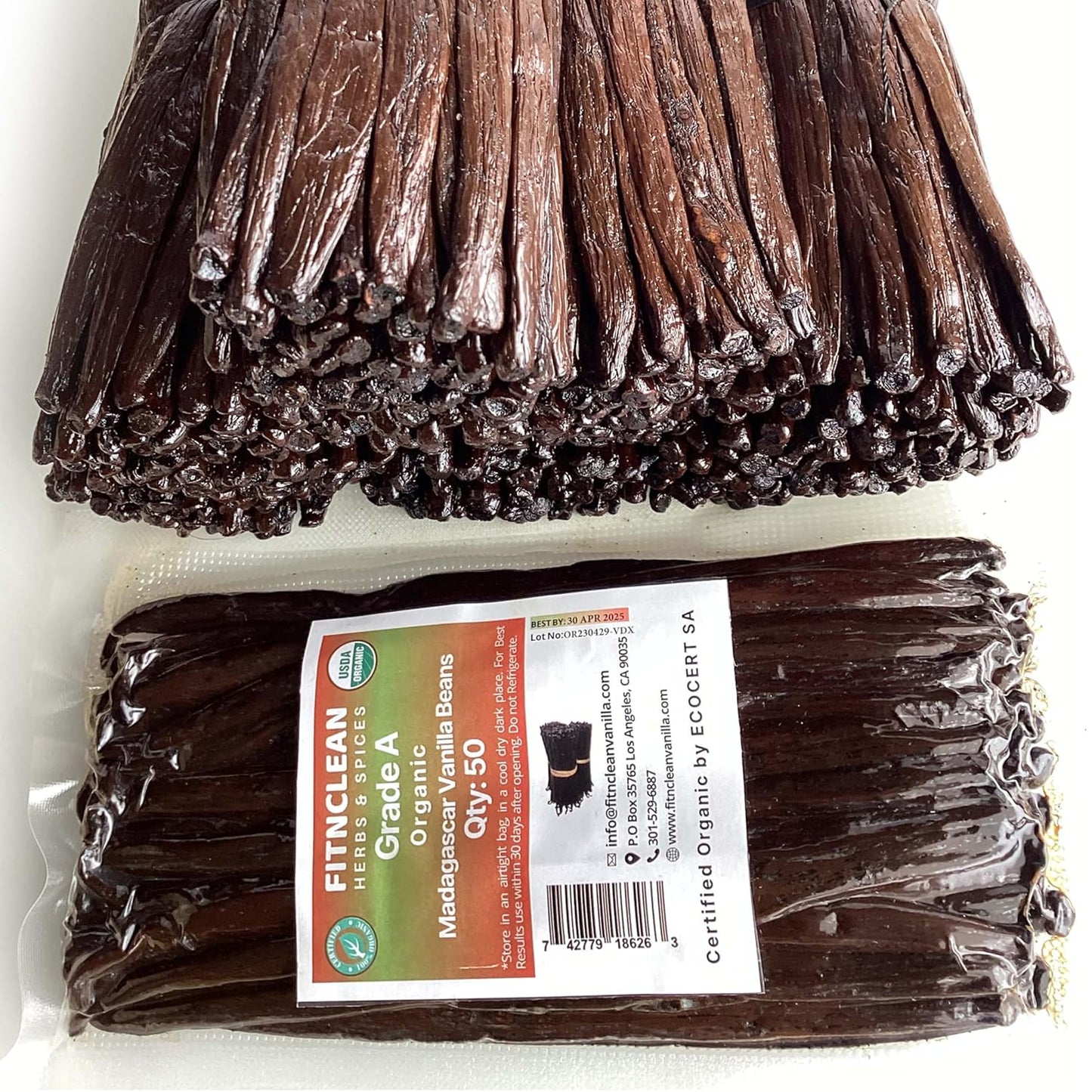 FitNClean Madagascar Vanilla Beans Bulk Fresh Organic Grade A Pods Non-Gmo 5 Long for Baking and Extract