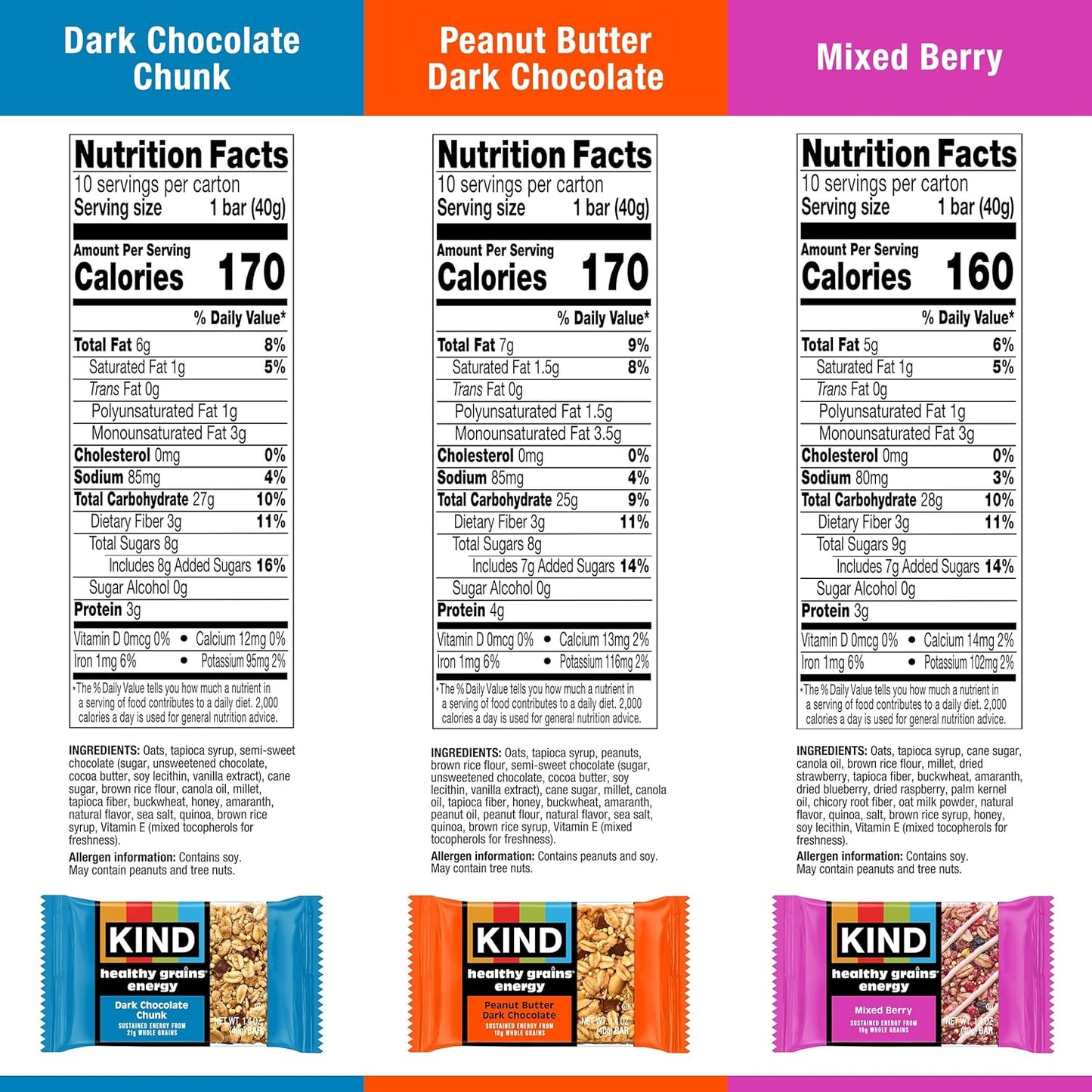 KIND Grains Energy Bars Variety Pack, 30 Count, Gluten Free, Non-GMO