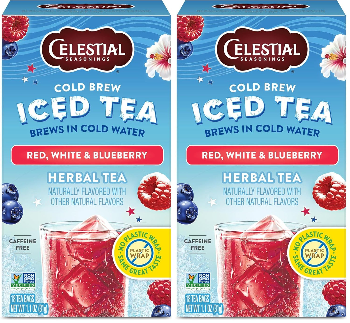 Celestial Seasonings Cold Brew Red, White & Blueberry Iced Tea Bags, 18 Count, Non-GMO