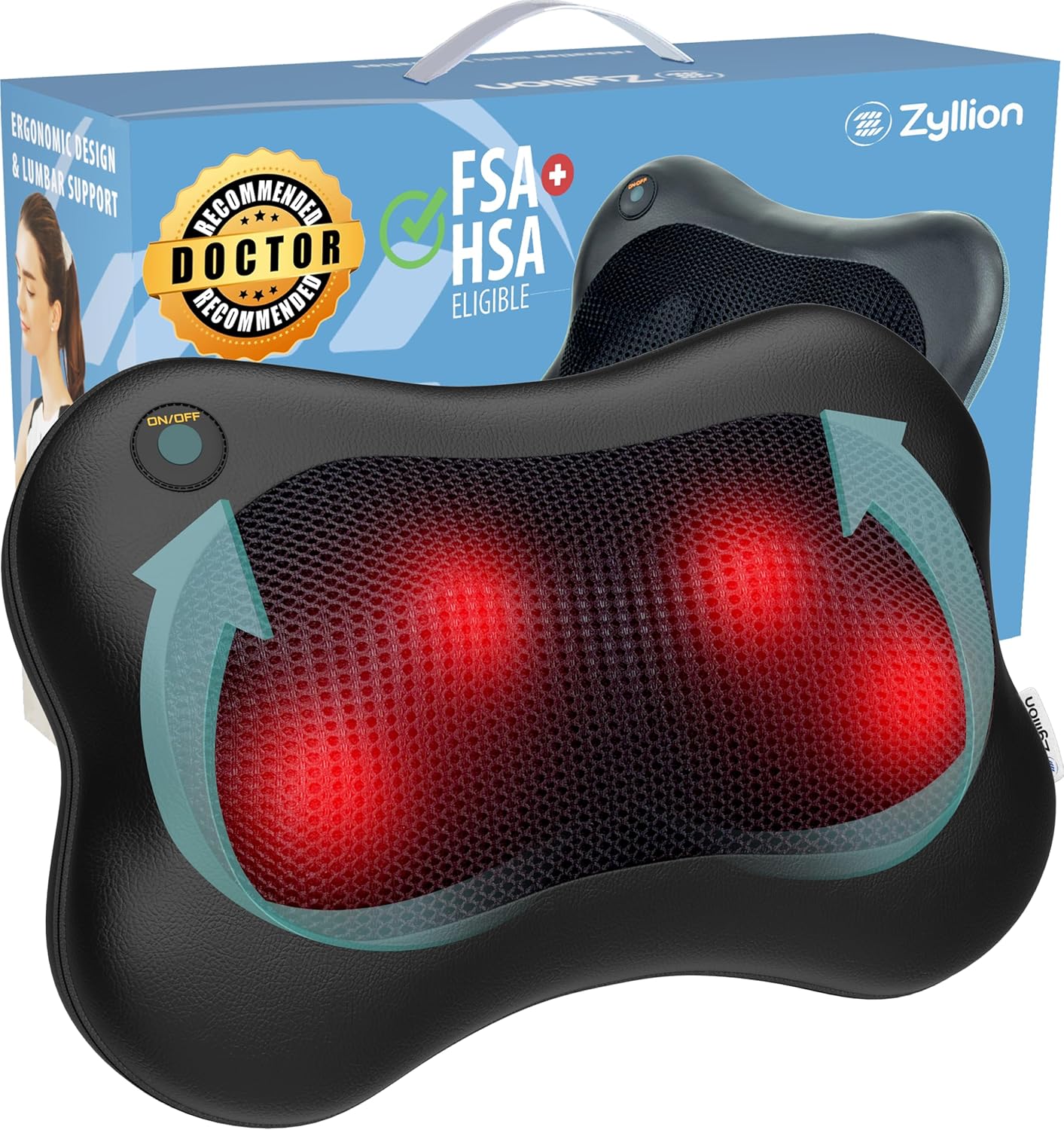 Zyllion Shiatsu Back and Neck Massager with Heat - 3D Electric Kneading Deep Tissue Massage Pillow
