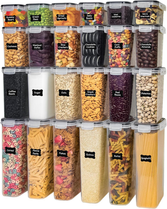 48-piece kitchen storage container set with lids and accessories