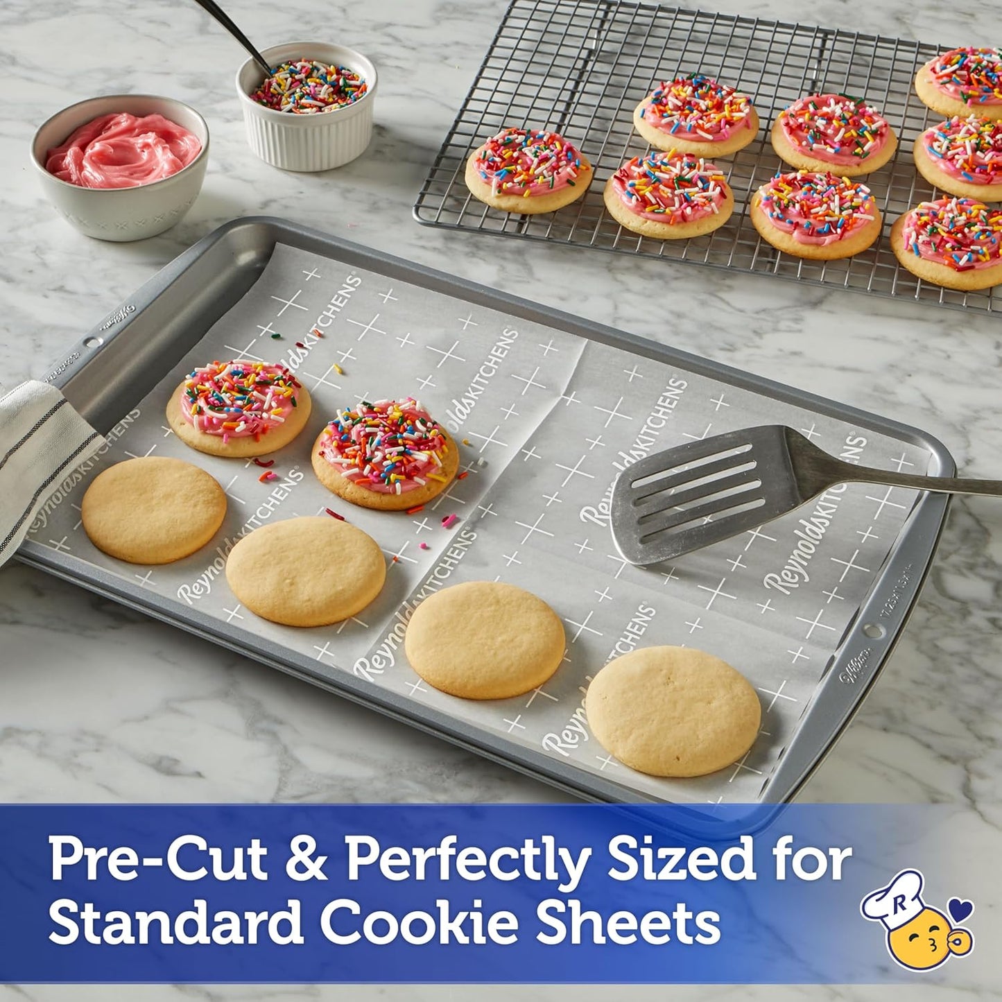 Reynolds Kitchens Cookie Baking Sheets, Pre-Cut Parchment Paper,25 Count (Pack of 4), 100 Total Sheets