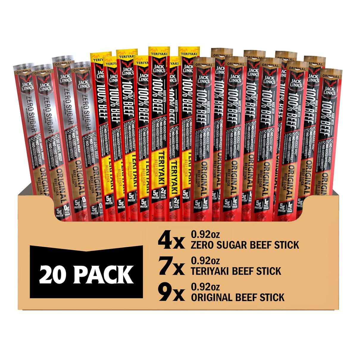 Jack Link's Beef Jerky Sticks Variety Pack, 20 Pack, 0.92 oz