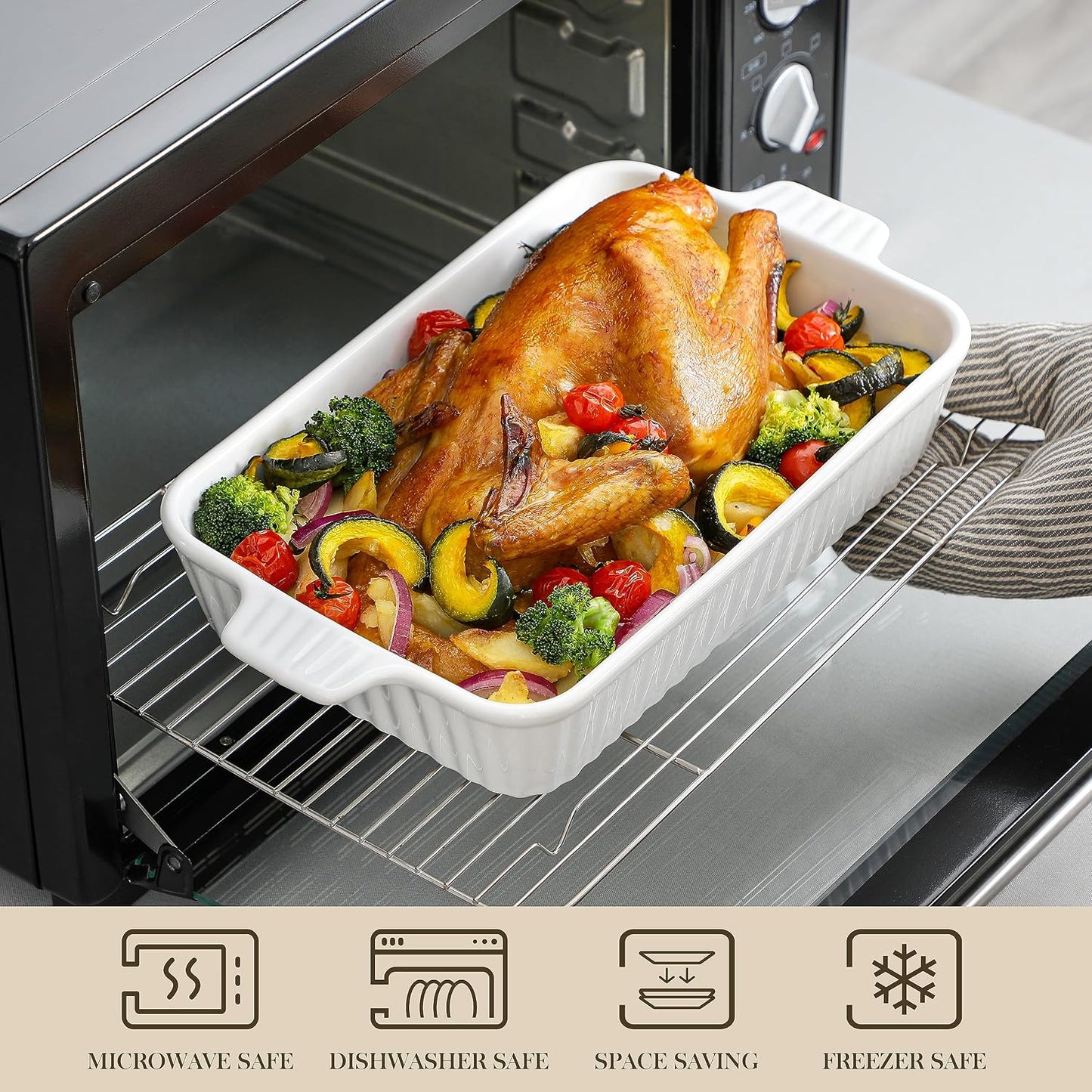 MALACASA Casserole Dishes for Oven, Ceramic Baking Dishes Set of 4, White | Rectangular Deep Lasagna Pans with Handles for Roasting Vegetable, Cake, Durable Bakeware, Wedding Gift(9.4/11.1/12.2/14.7")