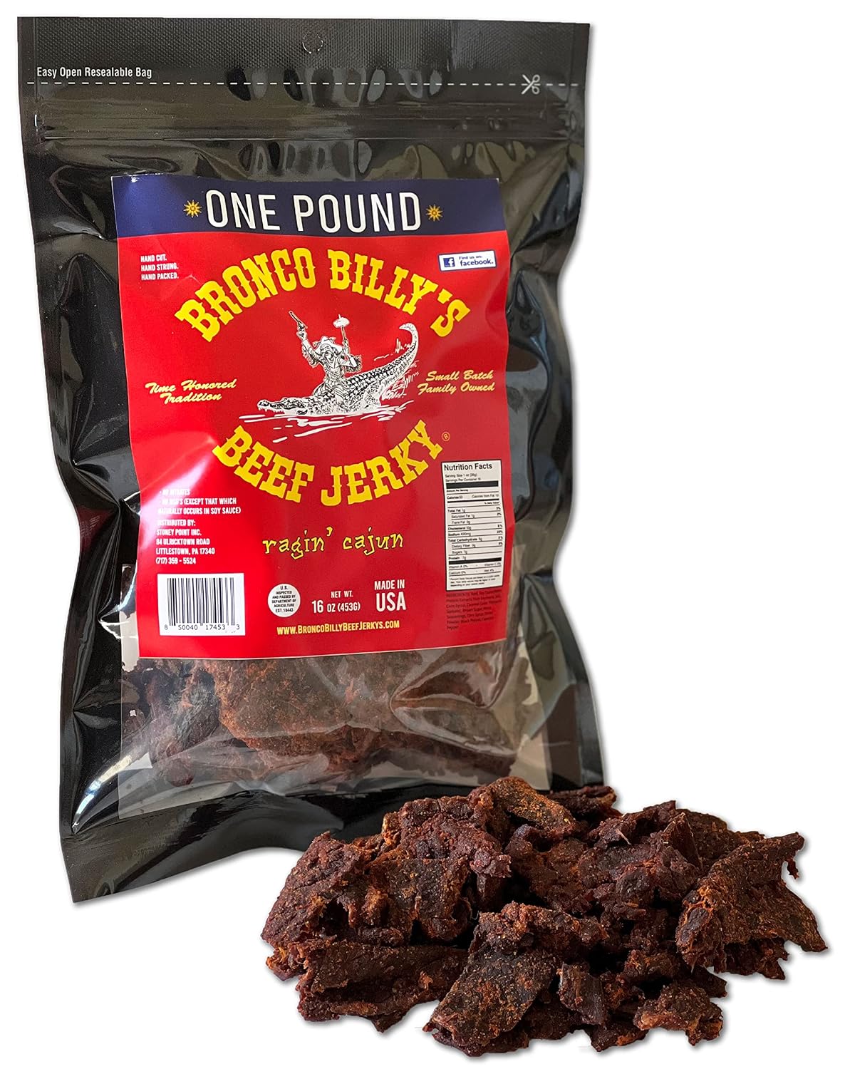 Bronco Billy's Beef Jerky Hickory Smoked Old Country One Pound Resealable Bag
