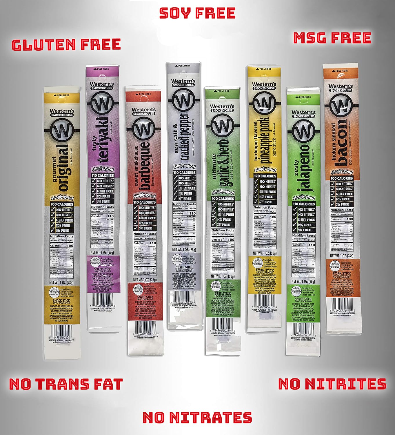 Western's Smokehouse Meat Sticks Variety Pack of 40 - 8 Flavors of Pork and Beef Jerky