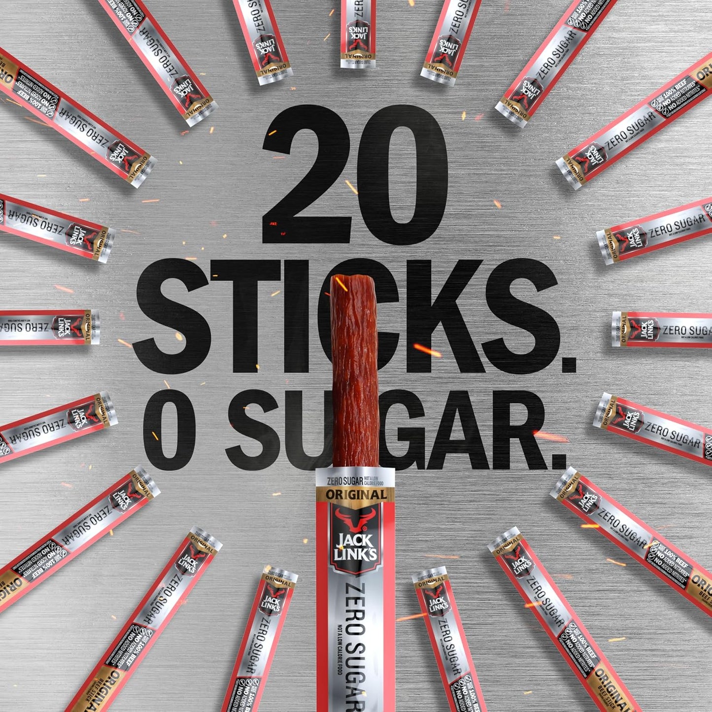 Jack Link's Zero Sugar Beef Sticks, 20 Pack, 0.92 oz, Ready to Eat Protein Snacks