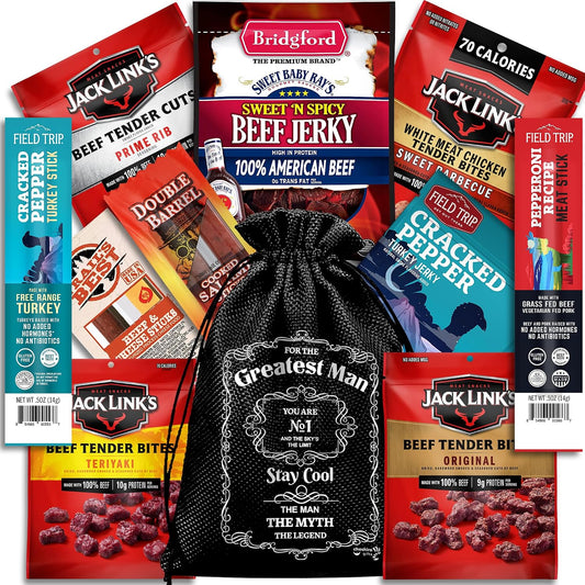 Beef Jerky Gift Baskets for Men with Meat and Cheese Variety Pack