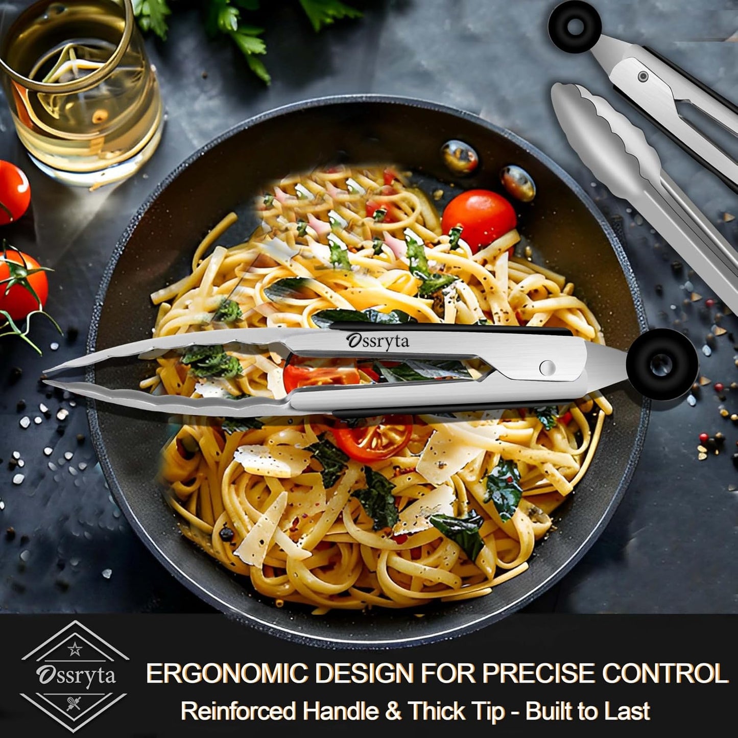 Stainless Steel Cooking Tongs Set of 3 - Heavy Duty 12/9/7 Inch Locking Tongs, Heat Resistant to 600 Degrees, Food Grade Kitchen Metal Tong for Food, Salad, & BBQ - Dishwasher Safe