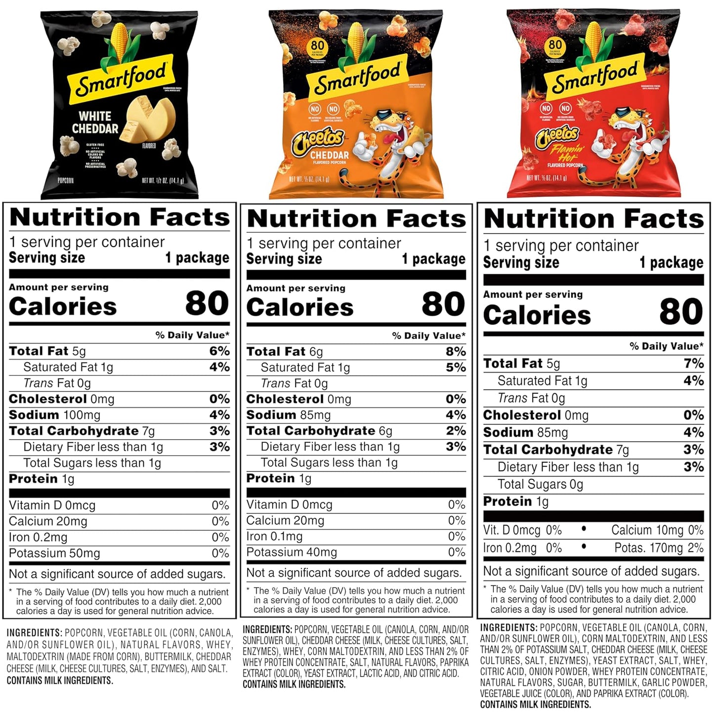 White Cheddar and Flamin' Hot Popcorn Variety Pack, 40 Individually Wrapped Snacks
