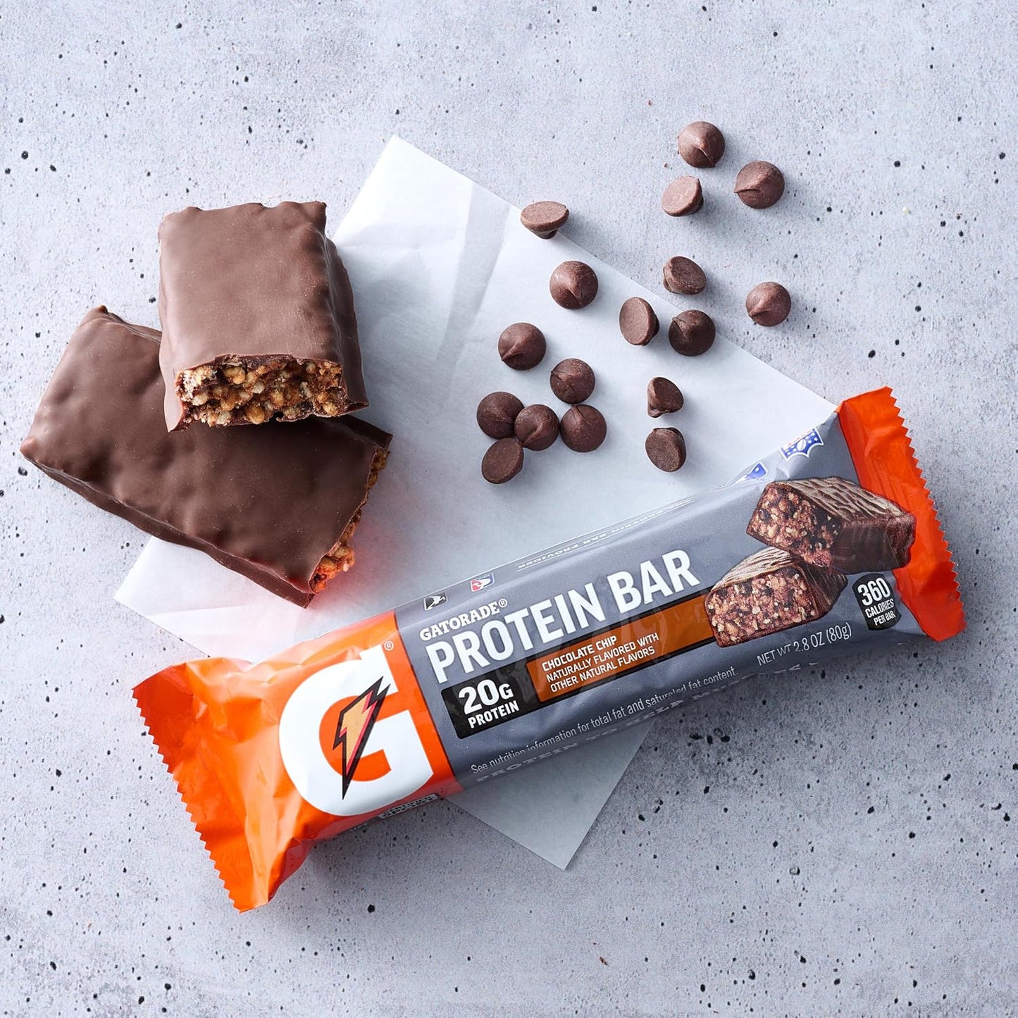 Gatorade Whey Protein Recover Bars, Chocolate Chip, 2.8 ounce, Pack of 12