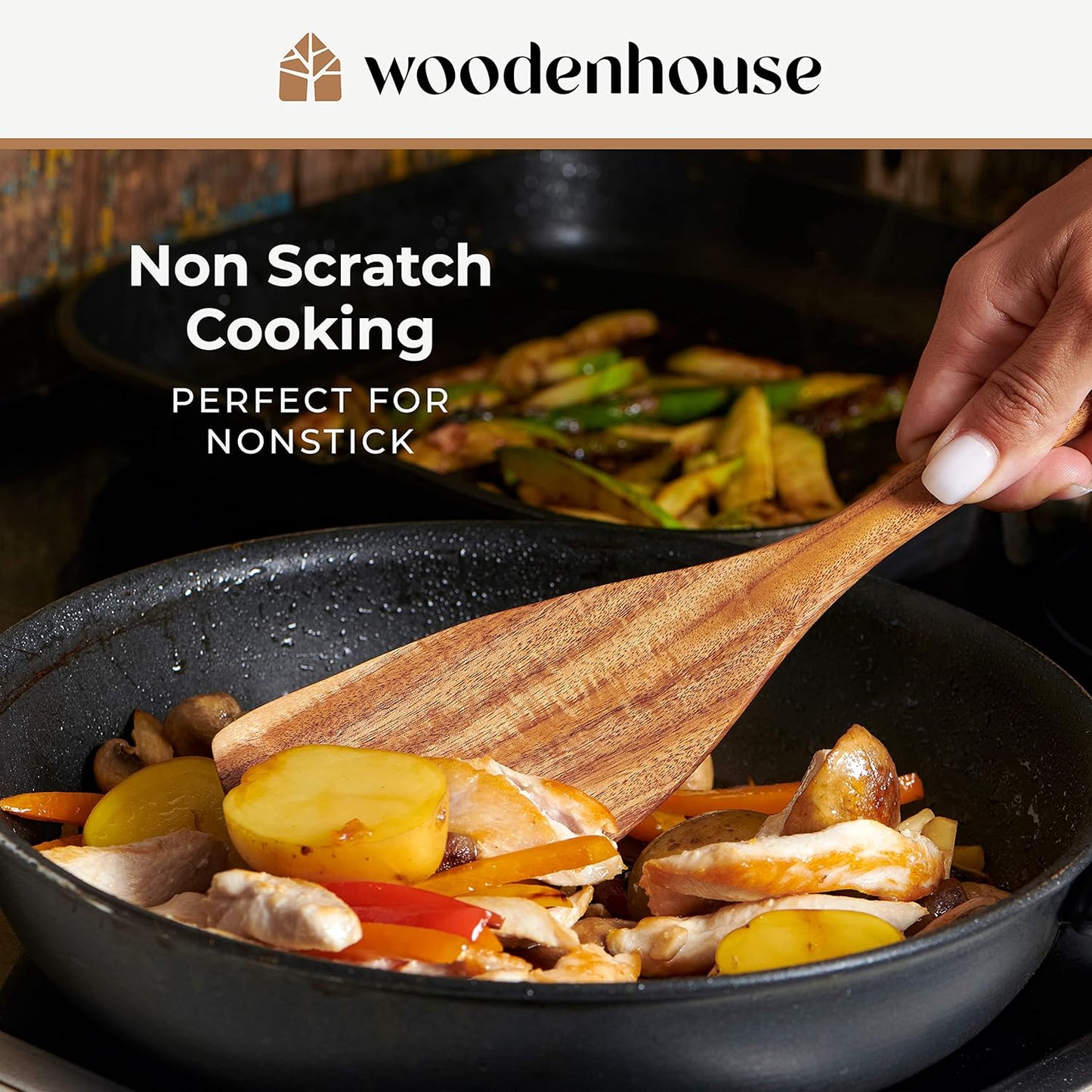 Wooden Spoons for Cooking, Teak Wood Kitchen Utensil Set – Multipack | Comfortable Grip, Non-Stick, Food-Safe & Easy to Clean Natural Cookware
