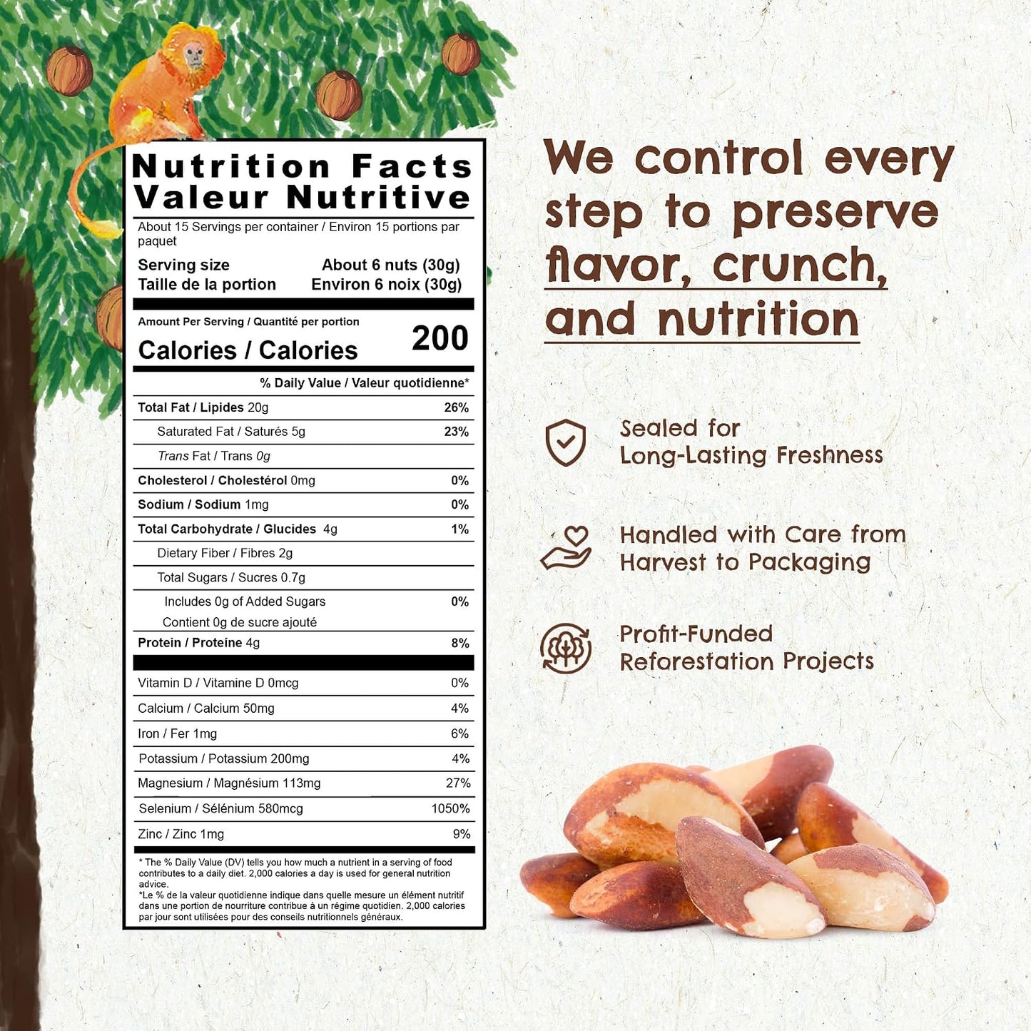 Brazil Nuts, 15 oz, Raw, Unsalted, Kosher, Organic, Vegan, Gluten Free, Harvested in Amazon Rainforest