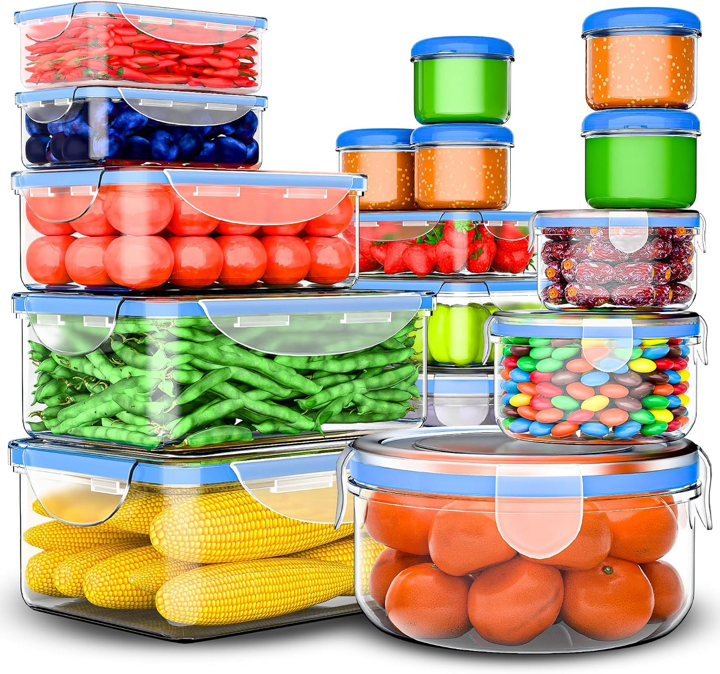 RockBerry 50 Pcs Large Food Storage Containers with Lids Airtight-85 OZ to small Containers-Total 526OZ Stackable Kitchen Set -BPA Free Leak proof containers- Freezer Microwave safe