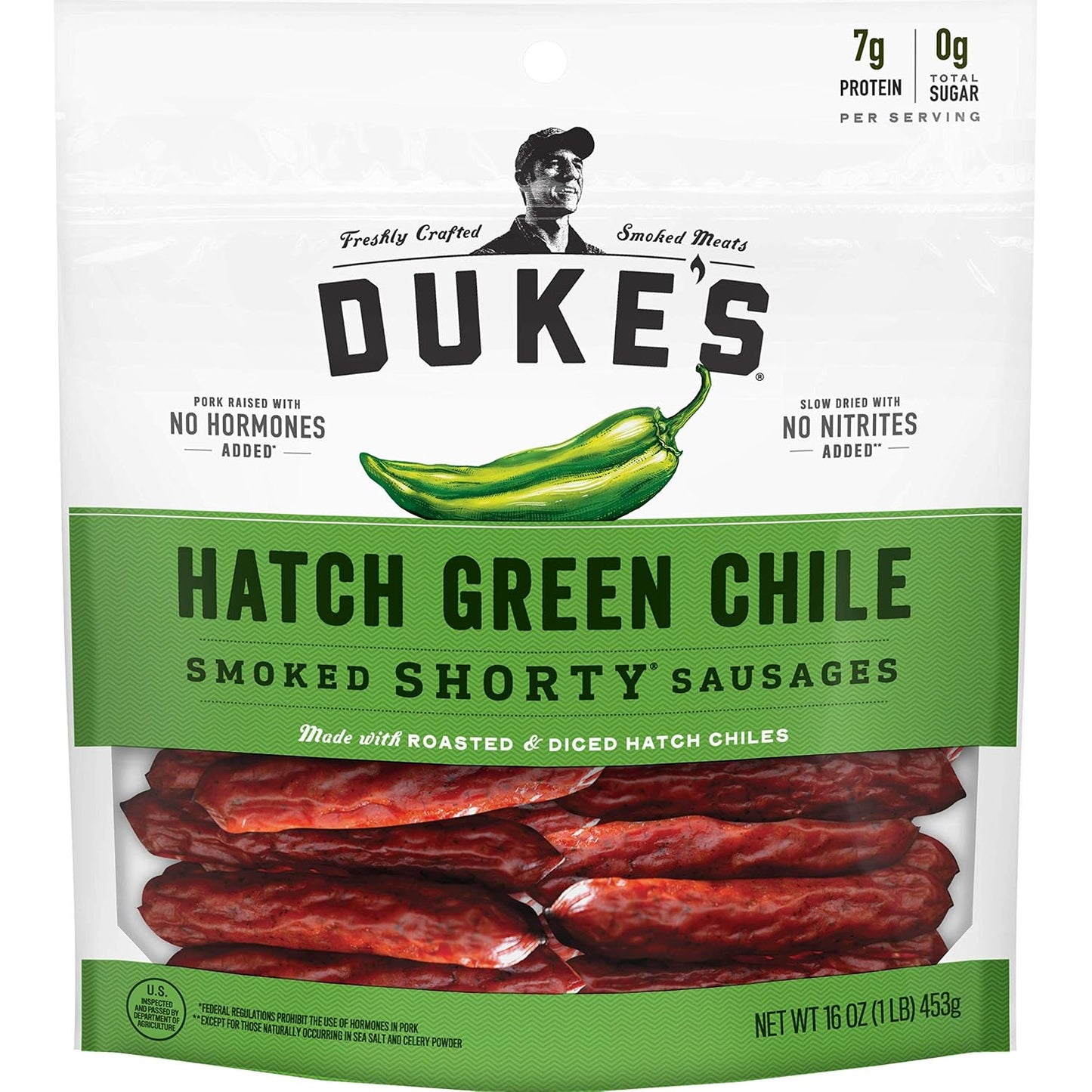 Duke's Pork Hot & Spicy Smoked Shorty Sausages, 16 oz, Gluten-Free Meat Snack