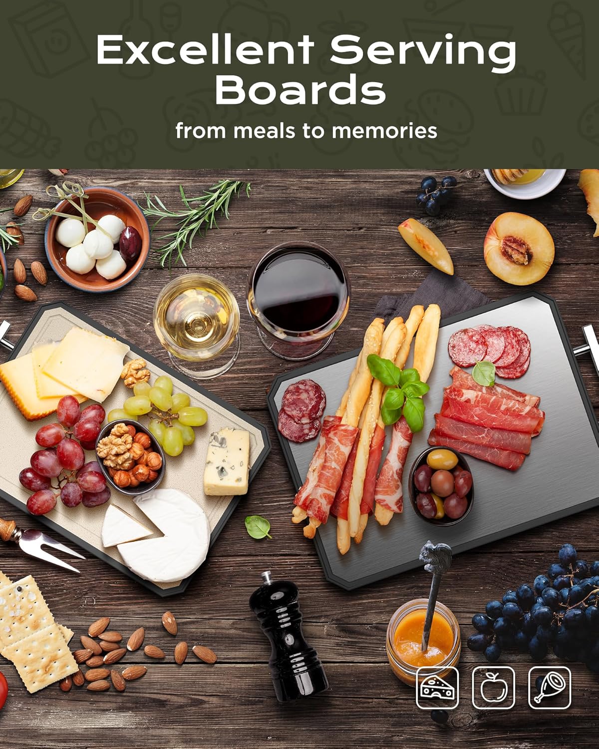 SNOWCLAD Stainless Steel Cutting Board,Non Toxic chopping for kitchen | Metal Cutting Board,Double Sided Stainless Steel/Wheat straw pp Large for meat,Dishwasher Safe [16*11Inch]
