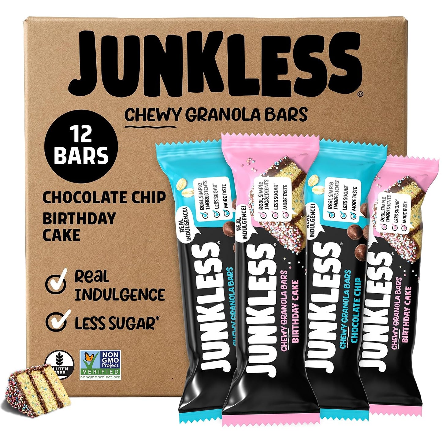 Junkless Classic Chewy Granola Bars Variety Pack Gluten-Free Non-GMO Lower Sugar