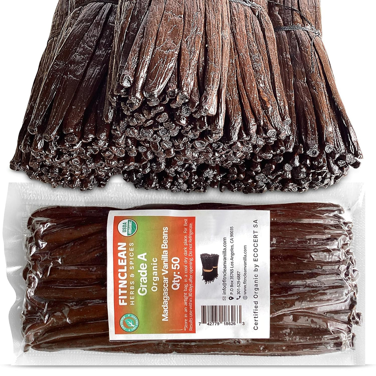FitNClean Madagascar Vanilla Beans Bulk Fresh Organic Grade A Pods Non-Gmo 5 Long for Baking and Extract