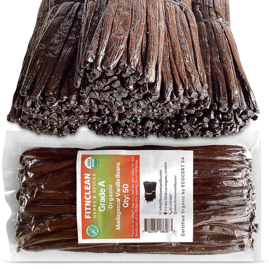 FitNClean Madagascar Vanilla Beans Bulk Fresh Organic Grade A Pods Non-Gmo 5 Long for Baking and Extract