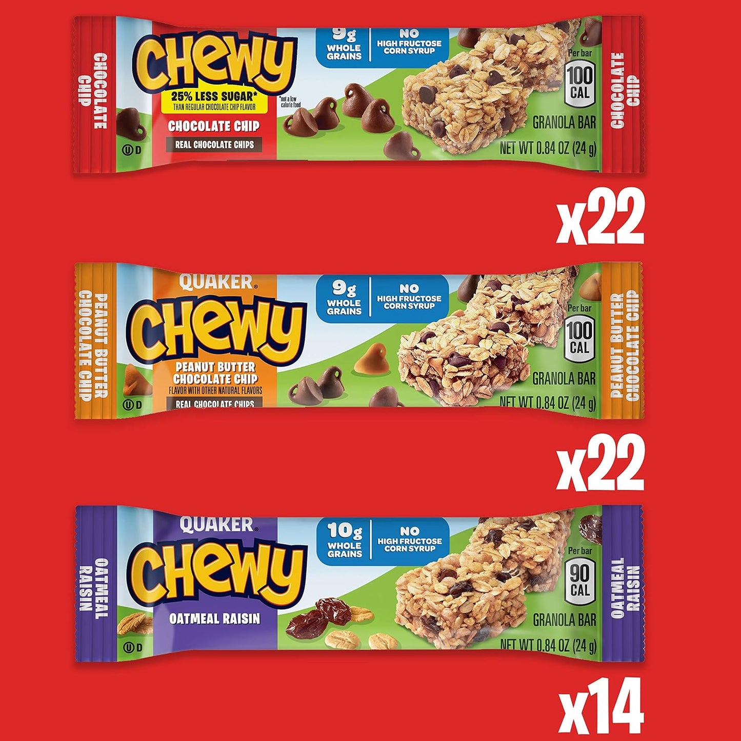 Quaker Chewy Granola Bars, 3 Flavor Variety Pack, 58 Count