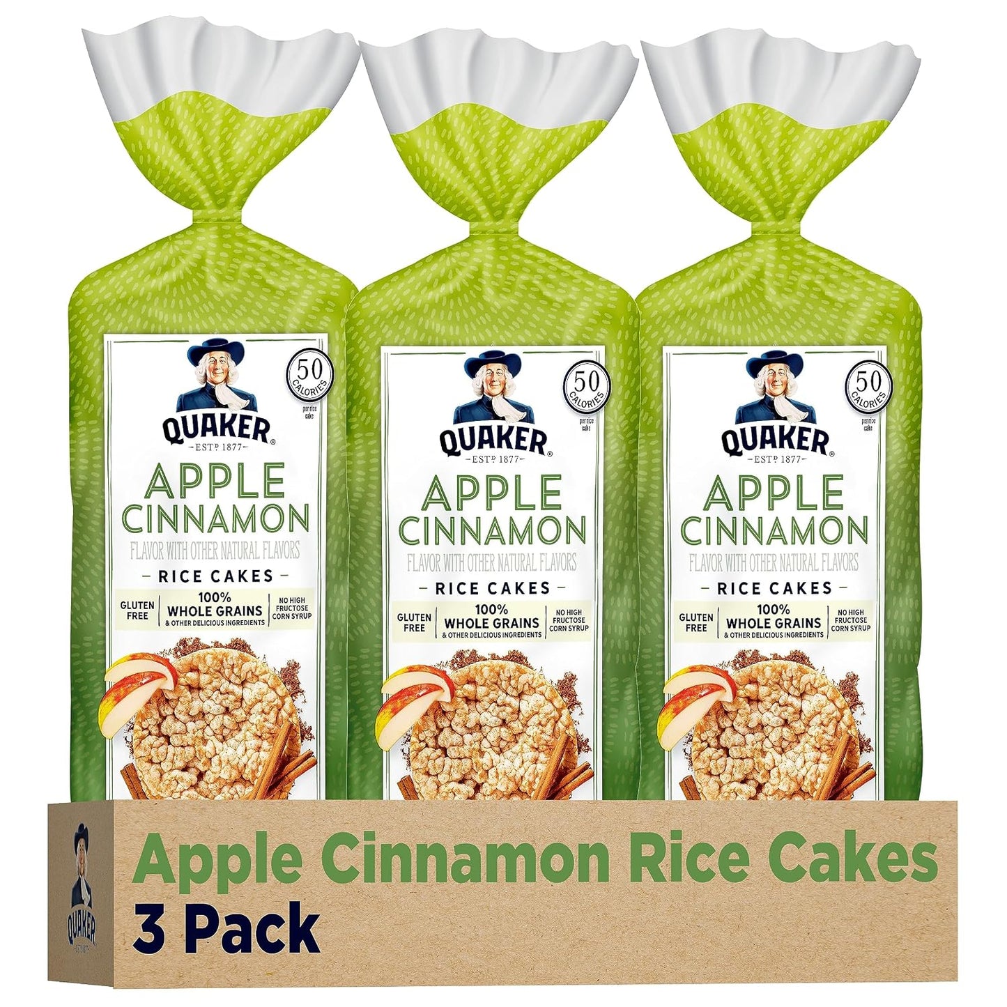 Quaker Large Rice Cakes, Chocolate, 7.23 oz Bags, 3 Pack, Gluten Free, Whole Grain