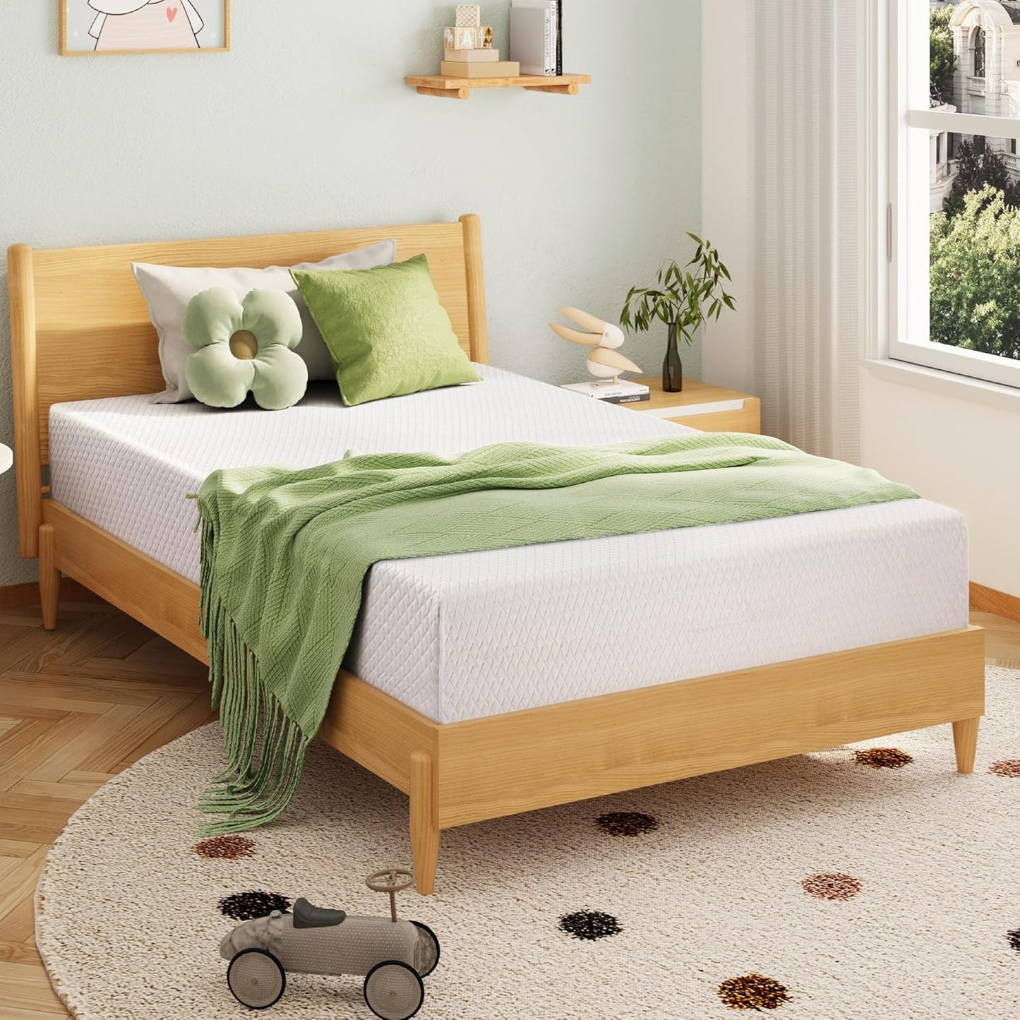 EGOHOME 10 Inch Queen Mattress, Memory Foam Mattress in a Box with Cooling Green Tea Gel, Relieve Pressure with Medium Support, CertiPUR-US Certified, 80''L x 60''W, White