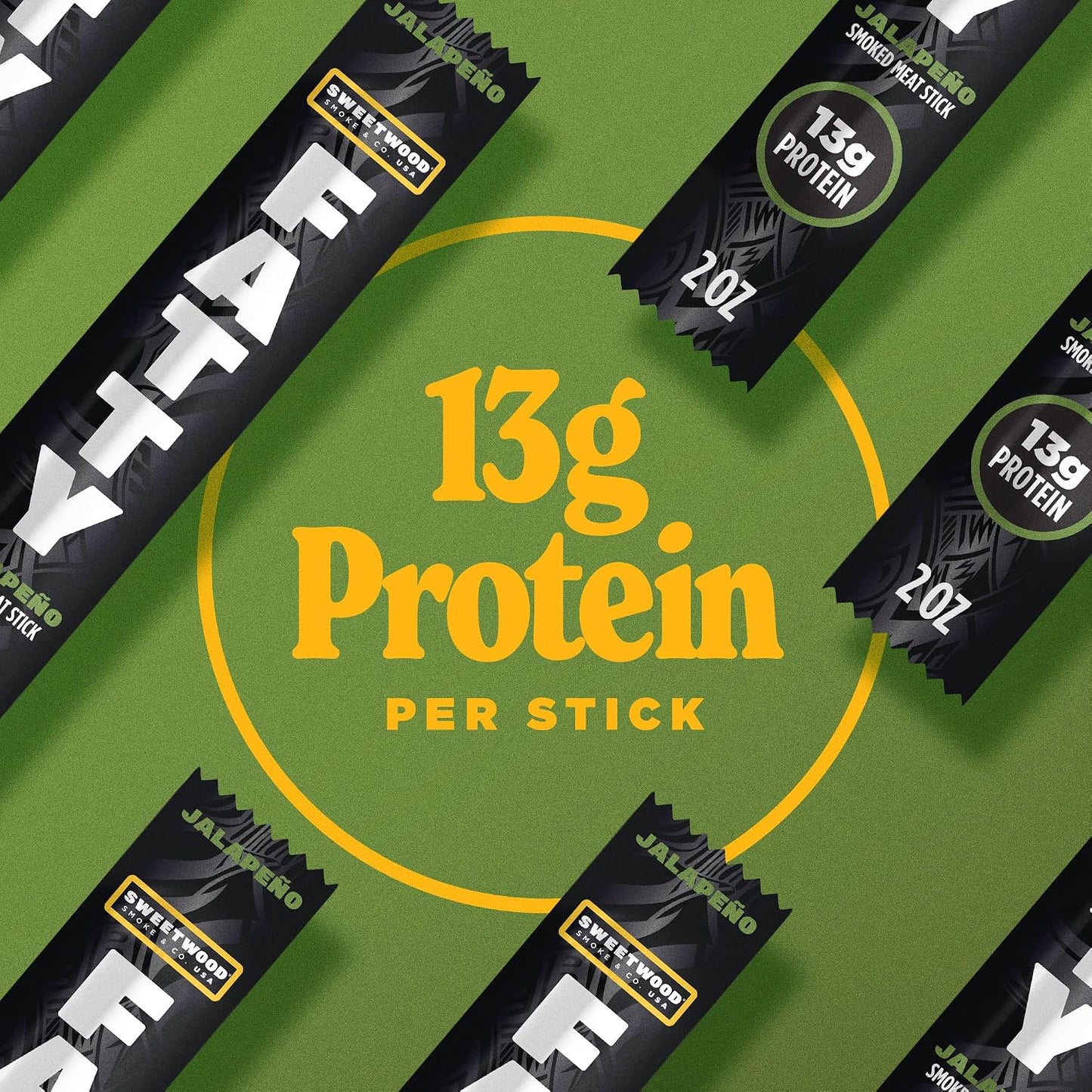 Grass Fed Beef and Pork Meat Sticks, 13g Protein Per Stick, Jalapeno, 2 oz. (Pack of 5)