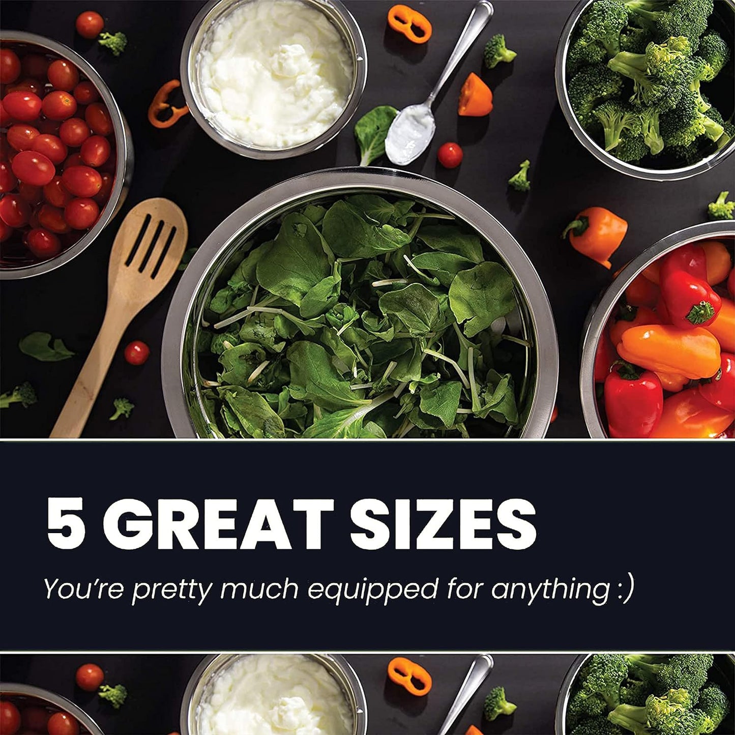 WHYSKO Stainless Steel Mixing Bowls Set, 5-Piece Meal Prep & Food Storage | .75, 1.5, 3, 4 & 5 Quart Metal Mixing Bowls Set for Prep, Serving, Baking & Food Storage, Ecofriendly, Dishwasher Safe