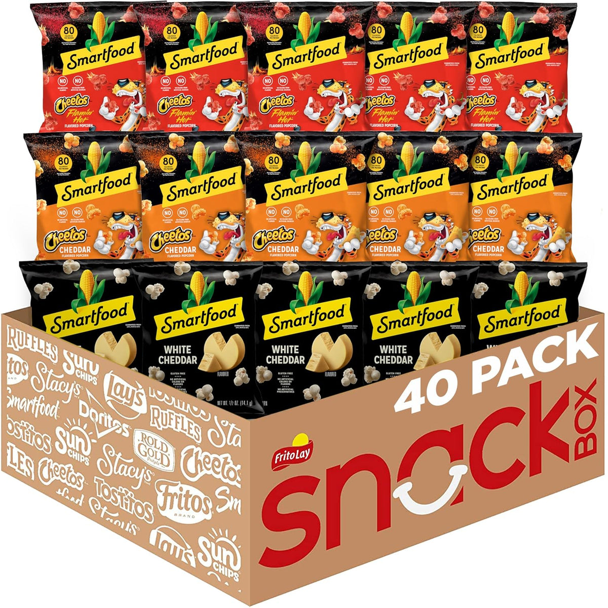 White Cheddar and Flamin' Hot Popcorn Variety Pack, 40 Individually Wrapped Snacks